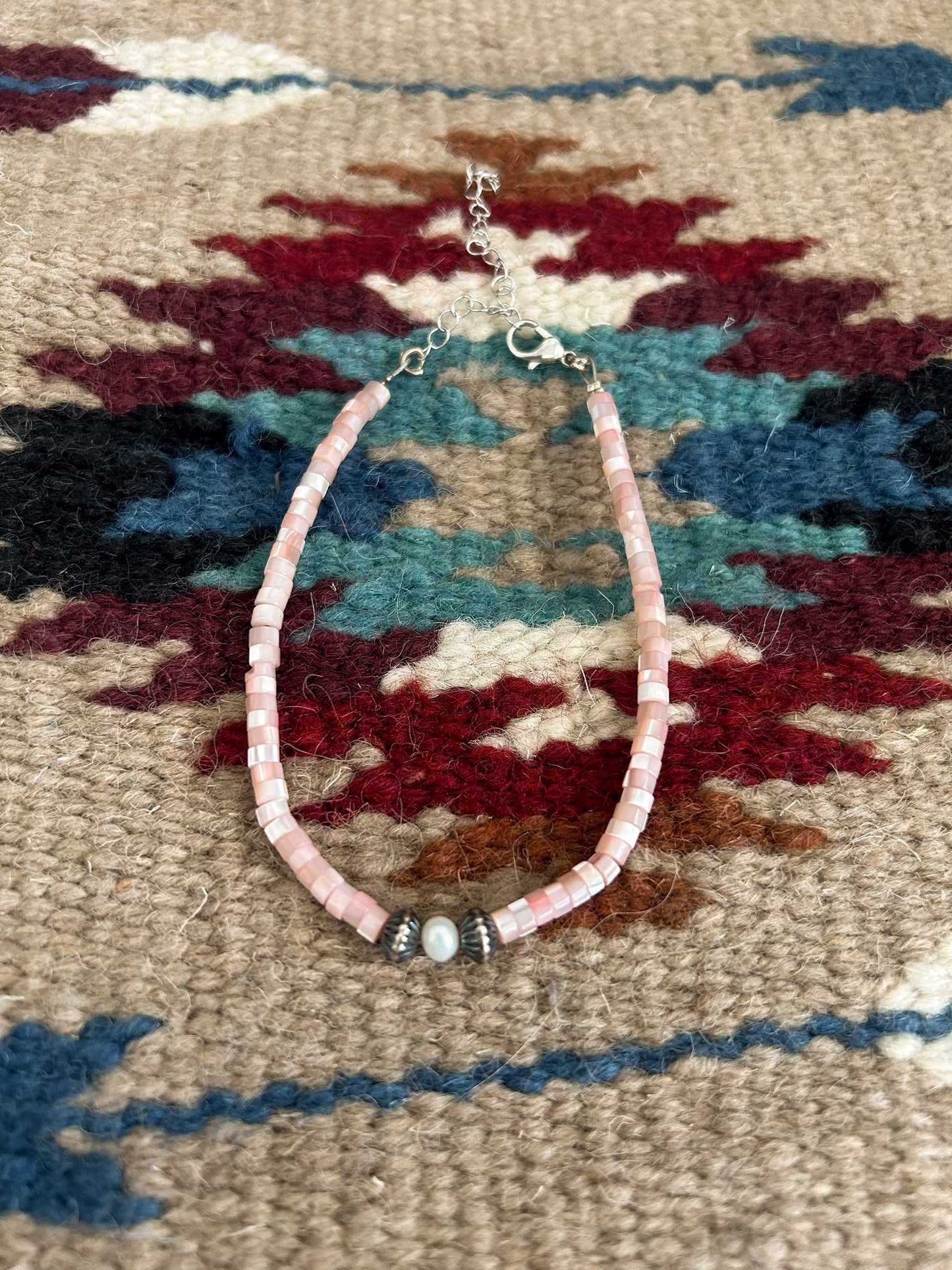 pink shell anklet w/ freshwater + Navajo pearls