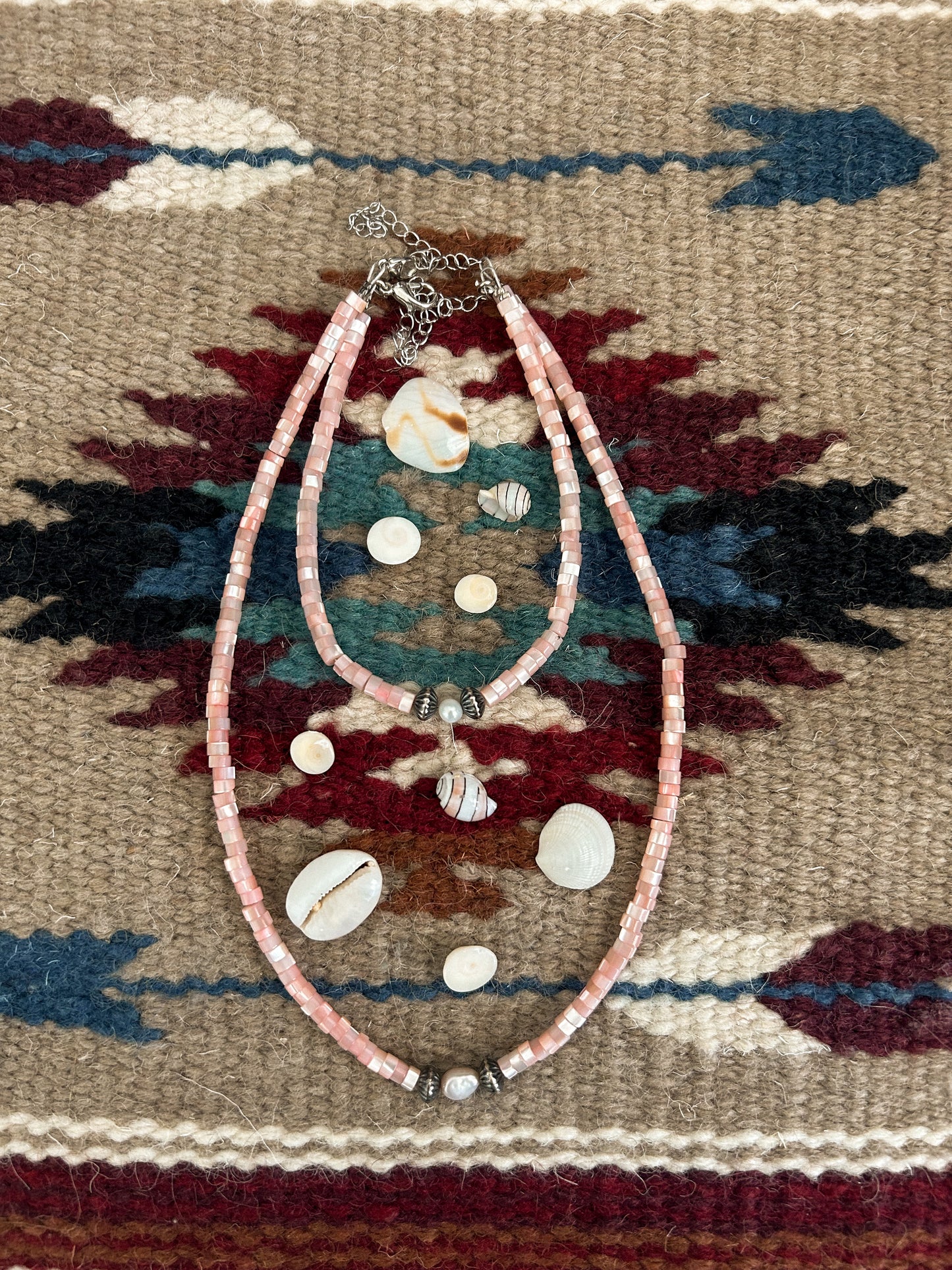 pink shell anklet w/ freshwater + Navajo pearls