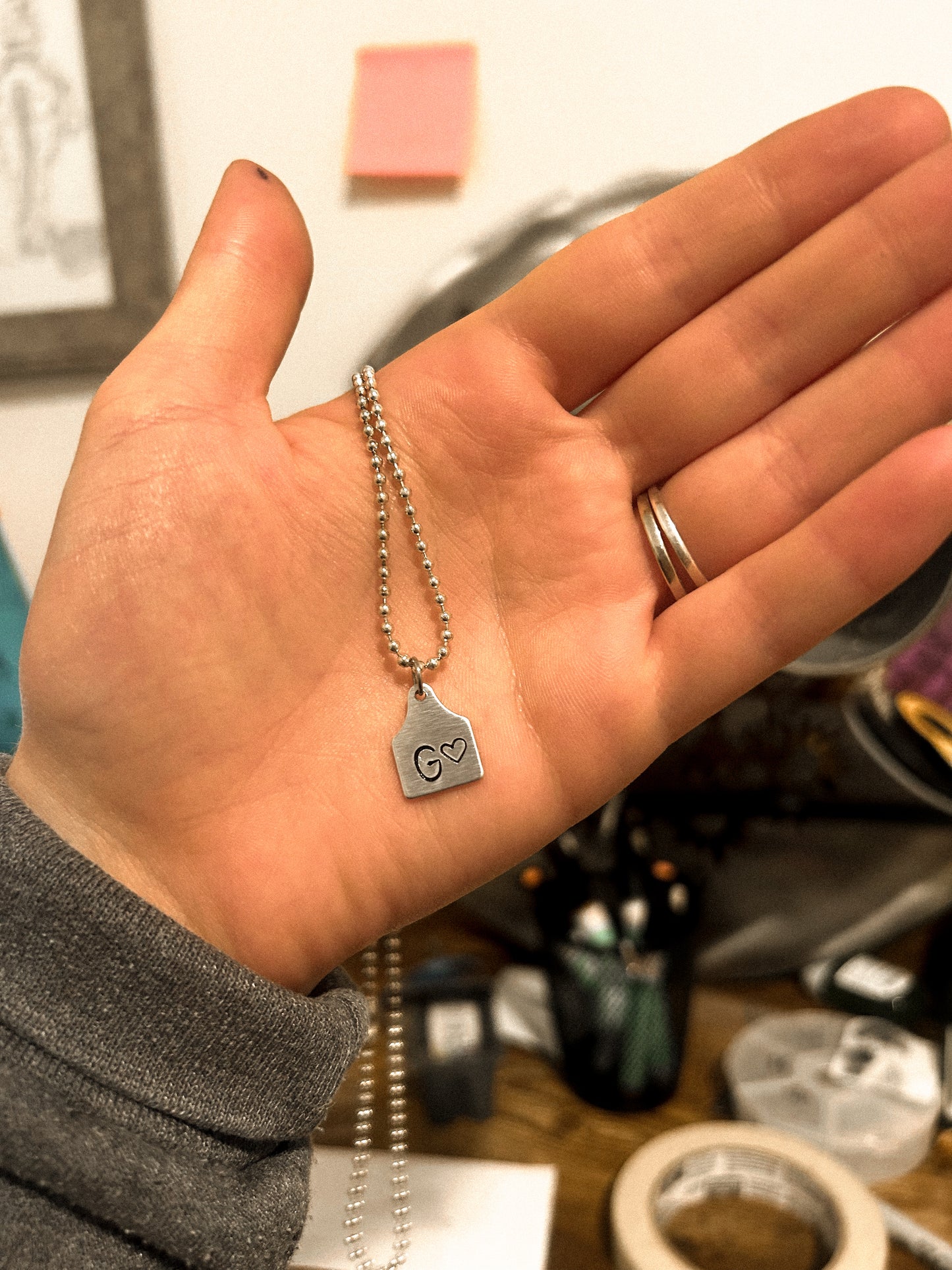 lovers cattle tag necklace