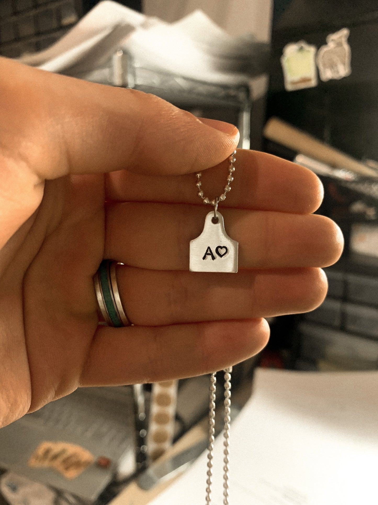 lovers cattle tag necklace