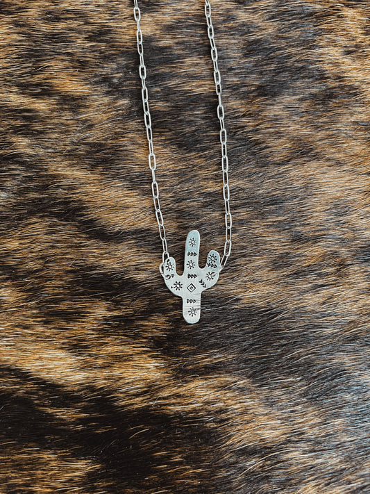 stamped cactus necklace