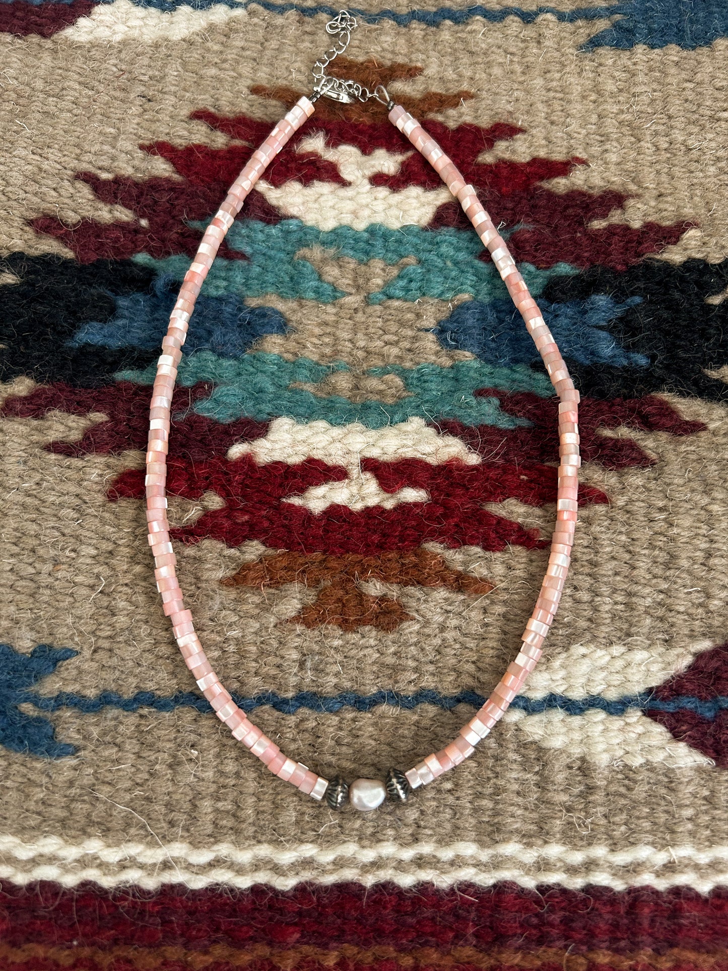 pink shell necklace w/ freshwater + Navajo pearls