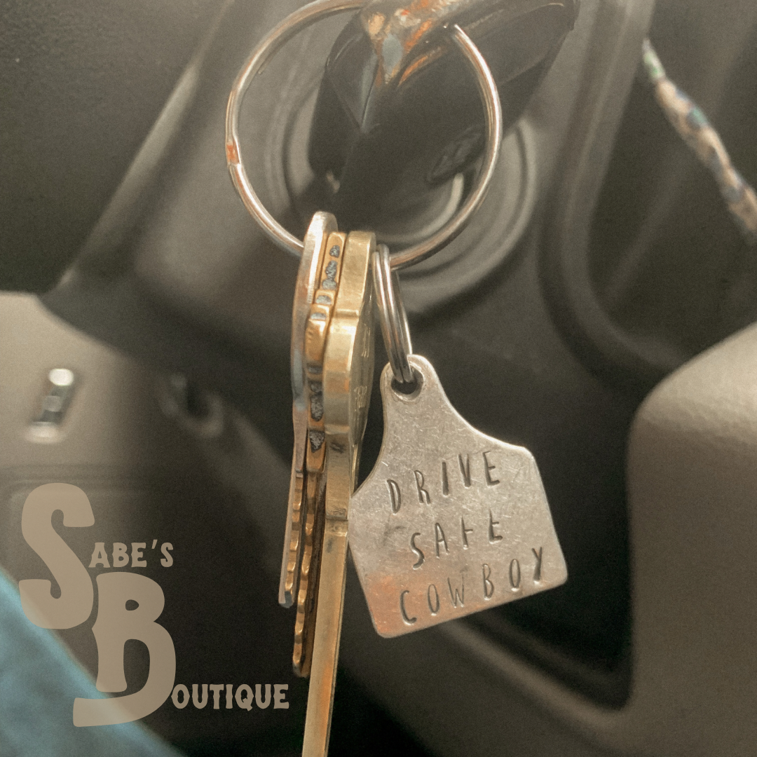 drive safe cowboy keychain