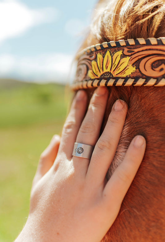 custom sunflower initial ring (adjustable)